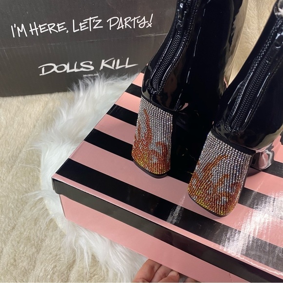 𝅺DOLLS Kill x Lady Godiva Excited Enough Ankle Boot Patent Leather - Picture 6 of 9